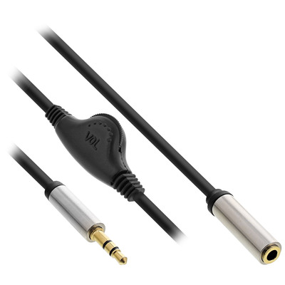 InLine® Slim Audio Kabel Klinke 3,5mm ST / BU, mit Lautstärkeregler, 0,25m