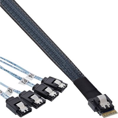 InLine Slim SAS Kabel, SFF-8654 zu 4x SATA 7-pin, 12Gb/s, 0,5m InLine Slim SAS Kabel, SFF-8654 zu 4x SATA 7-pin, 12Gb/s, 0,5m
