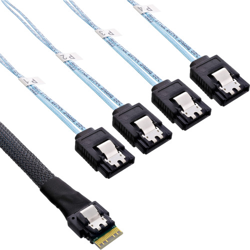 InLine® Slim SAS Kabel, SFF-8654 zu 4x SATA 7-pin, 12Gb/s, 1m