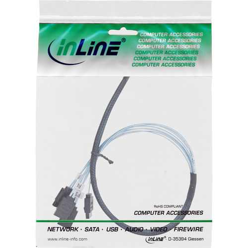 InLine® Slim SAS Kabel, SFF-8654 zu 4x SATA 7pol, 12Gb/s, 0.5m