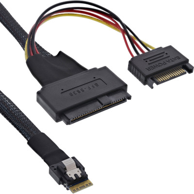 InLine Slim SAS Kabel, SFF-8654 zu U.2 SFF-8639 + SATA Strom, 24Gb/s, 0,5m (Produktbild 1)