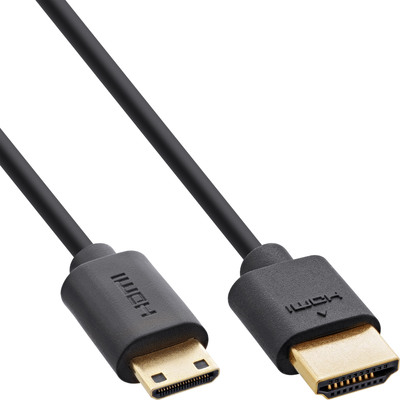 InLine® Slim Ultra High Speed HDMI Kabel, 8K4K, A Stecker / C Stecker (Mini), schwarz / gold, 0,3m