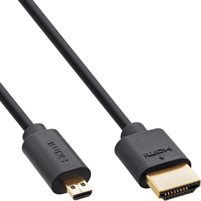 InLine® Slim Ultra High Speed HDMI Kabel, 8K4K, A Stecker / D Stecker (Micro), schwarz / gold, 0,3m (Produktbild 1)