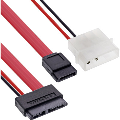 InLine® Slimline SATA Kabel, Slimline SATA Stecker 13pol. (7+6) zu SATA + Strom, 0,4m (Produktbild 1)