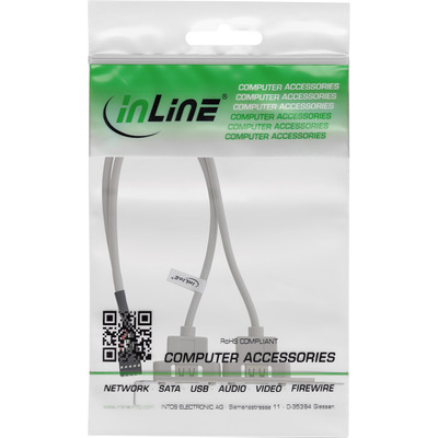 InLine® Slotblech USB 2.0, 2x USB Buchse auf 1x 10pol Pfostenverbinder, 0,35m