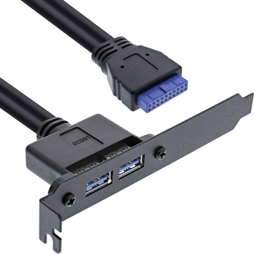 InLine® Slotblech USB 3.2 Gen.1, 2x USB-A Buchse auf intern Mainboard 0,5m