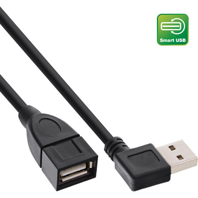 InLine® Smart USB 2.0 Verlängerung gewinkelt, ST / BU, Typ A, schwarz, 0,2m