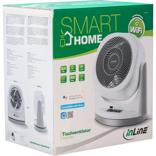 InLine® SmartHome WLAN Tischventilator, rotierend, weiß-grau
