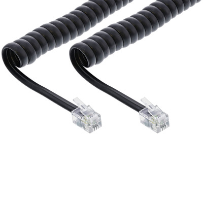 InLine® Spiralkabel, RJ10 Stecker / Stecker, max. 2m schwarz, 1:1 belegt (Produktbild 1)