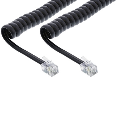 InLine® Spiralkabel, RJ10 Stecker / Stecker, max. 2m, schwarz (Produktbild 1)