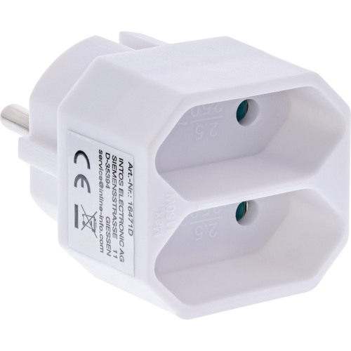 InLine® Steckdosenadapter, Schutzkontakt-Stecker auf 2x Eurobuchse Steckdosenleisten