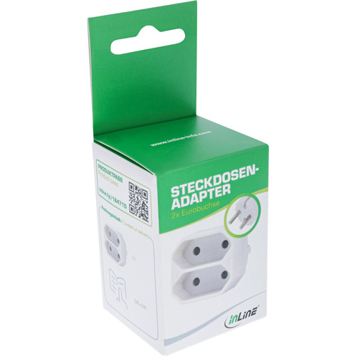 InLine® Steckdosenadapter, Schutzkontakt-Stecker auf 2x Eurobuchse