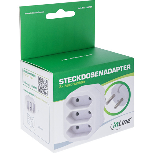 InLine® Steckdosenadapter, Schutzkontakt-Stecker auf 3x Eurobuchse