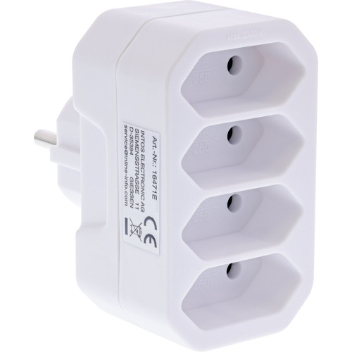 InLine® Steckdosenadapter, Schutzkontakt-Stecker auf 4x Eurobuchse Steckdosenleisten