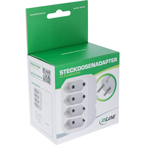 InLine® Steckdosenadapter, Schutzkontakt-Stecker auf 4x Eurobuchse