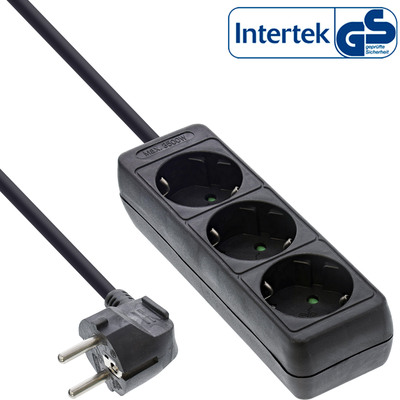 InLine® Steckdosenleiste, 3-fach Schutzkontakt, schwarz, 3m InLine® Steckdosenleiste, 3-fach Schutzkontakt, schwarz, 3m