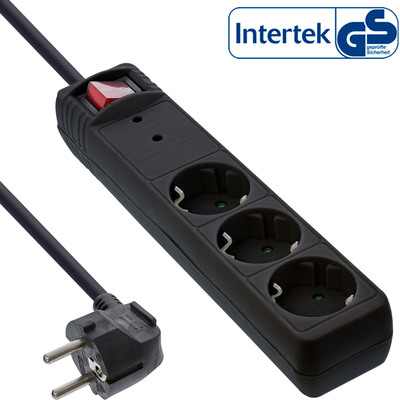 InLine® Steckdosenleiste, 3-fach Schutzkontakt, ÜSS, schwarz InLine® Steckdosenleiste, 3-fach Schutzkontakt, ÜSS, schwarz
