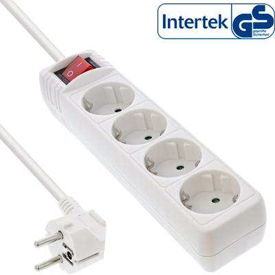 InLine® Steckdosenleiste, 4-fach Schutzkontakt, mit Schalter, 1,5m, weiß (Produktbild 1)