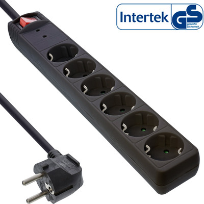 InLine® Steckdosenleiste, 6-fach Schutzkontakt, mit Überspannungsschutz, mit Schalter, 1,5m, schwarz (Produktbild 1)