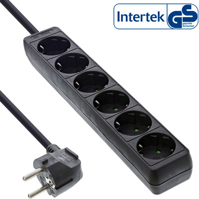 InLine® Steckdosenleiste, 6-fach Schutzkontakt, schwarz, 5m InLine® Steckdosenleiste, 6-fach Schutzkontakt, schwarz, 5m