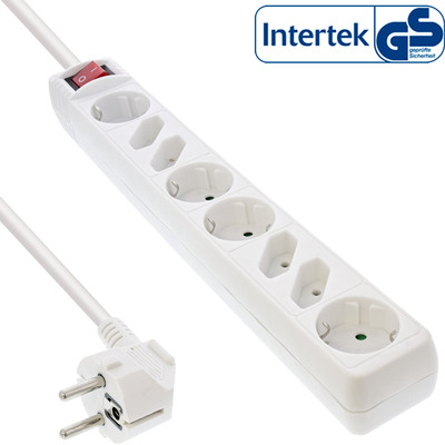 InLine® Steckdosenleiste, 8-fach, 4x Schutzkontakt + 4x Euro, mit Schalter, 3m, weiß (Produktbild 1)