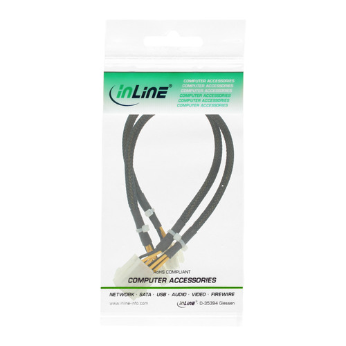 InLine® Strom Verlängerung intern, 8pol (2x 4pol) Stecker auf 8pol Buchse, 0,3 m