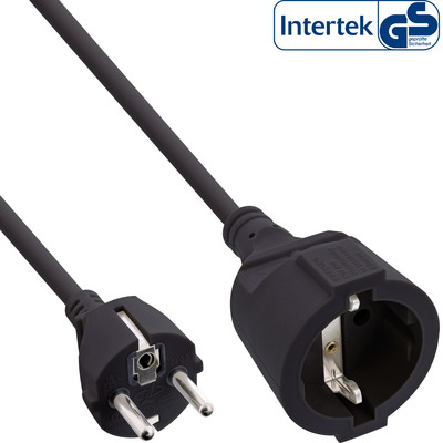 InLine® Strom-Verlängerung Schutzkontakt Stecker / Buchse, schwarz, 1m