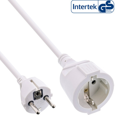 InLine Strom-Verlängerung Schutzkontakt Stecker / Buchse, weiß, 1m InLine Strom-Verlängerung Schutzkontakt Stecker / Buchse, weiß, 1m