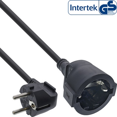 InLine® Strom-Verlängerung Schutzkontakt Stecker gewinkelt / Buchse, schwarz, 1,5m