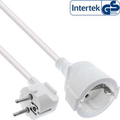 InLine® Strom-Verlängerung Schutzkontakt Stecker gewinkelt / Buchse, weiß, 1,5m (Produktbild 1)