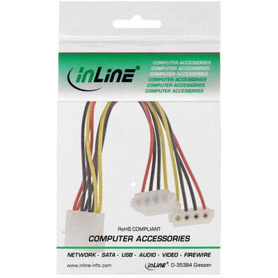 InLine® Strom Y-Kabel intern, 1x 5,25 an 2x 5,25 gewinkelt 0,15m