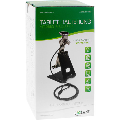 InLine® Tablet Halterung, Metall, 7-10, Sicherheitsschloss 1,5 m