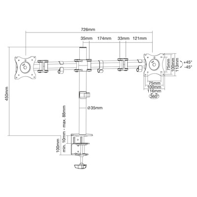 InLine® Tischhalterung, für 2x TFT/LCD/LED bis 68cm (27), max. 2x8 kg