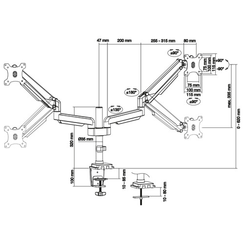 InLine® Tischhalterung mit Lifter, für zwei Monitore bis 82cm (32), 9kg