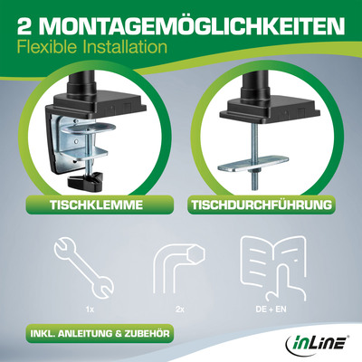 InLine® Tischhalterung mit Lifter, für zwei Monitore bis 82cm (32), 9kg