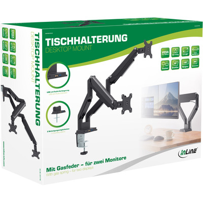 InLine® Tischhalterung mit Lifter & USB/Audio, 2 Monitore bis 81cm (32),schwarz