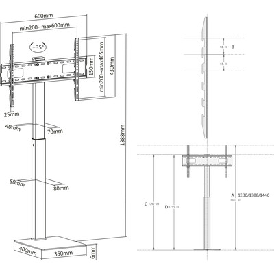 InLine® TV-Standfuß, Höhe einstellbar, für LED-TV 37-70 (94-178cm), max. 40kg