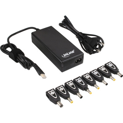 Inline Universal Netzteil für Notebooks, 90W, USB, 100-240V, schwarz mit 8 Wechselsteckern