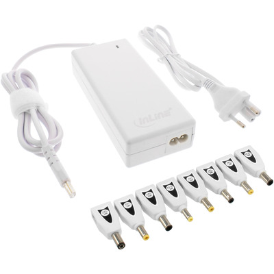 Inline® Universal Netzteil für Notebooks, 90W, USB, 100-240V, weiß mit 8 Wechselsteckern (Produktbild 1)