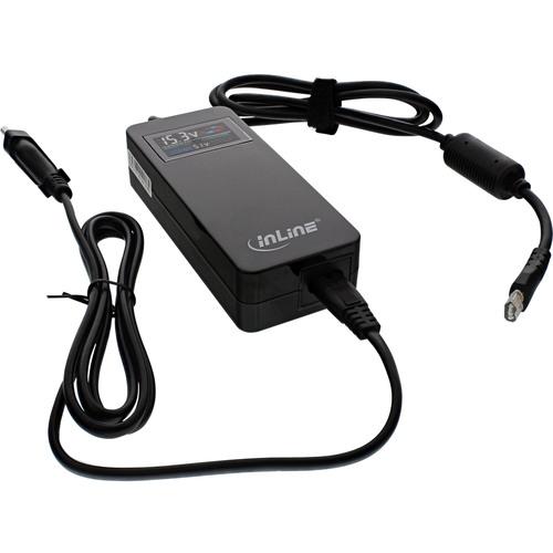 InLine® Universal Notebook-Netzteil mit Farbdisplay, schwarz, 12 Wechselstecker