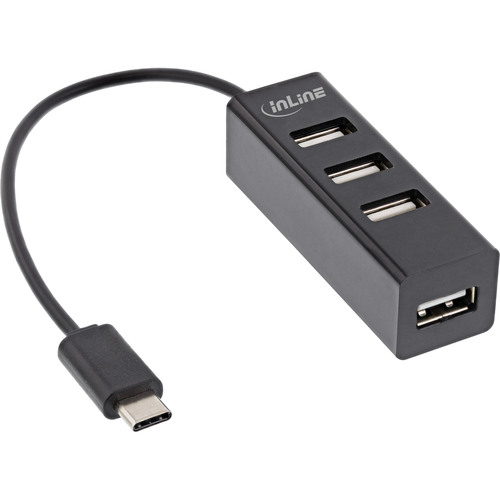 InLine® USB 2.0 4-Port Hub, USB-C auf 4x USB-A, 15cm, schwarz