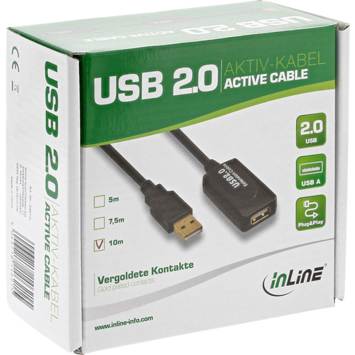InLine® USB 2.0 Aktiv-Verl., mit Signalverstärkung Repeater, ST A / BU A, 5m