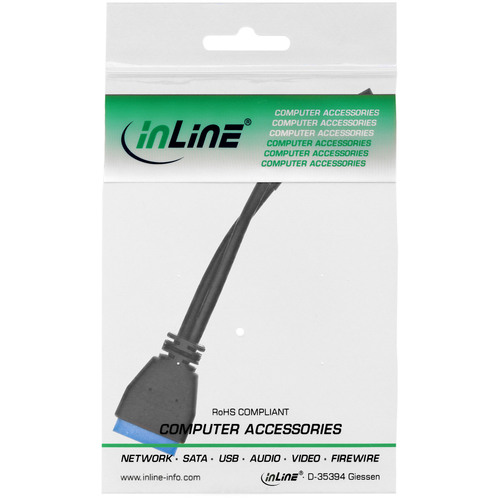 InLine® USB 2.0 auf USB 3.0 Adapterkabel intern, 10pin auf 19pin, 0,15m
