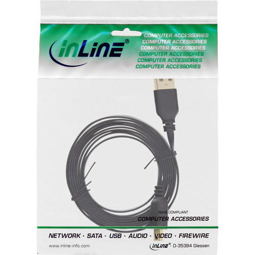 InLine® USB 2.0 Flachkabel, USB A an Mini-B, schwarz, 5m