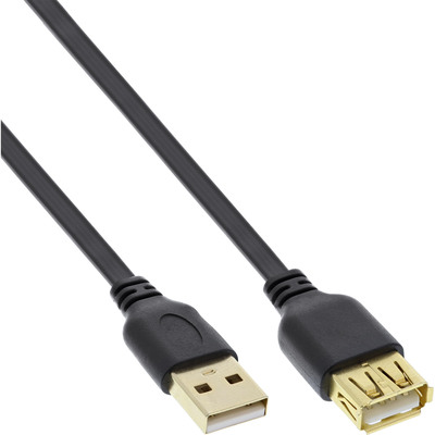 InLine USB 2.0 Flachkabel Verlängerung, A Stecker / Buchse, schwarz, Kontakte gold, 0,5m