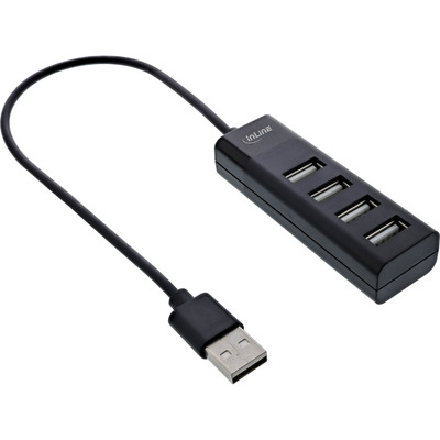 InLine® USB 2.0 Hub, 4 Port, schwarz, mit USB DC Kabel, Kabel 30cm, schmal (Produktbild 1)