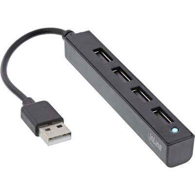 InLine® USB 2.0 Hub, schwarz, Kabel 15cm, schmale Bauform