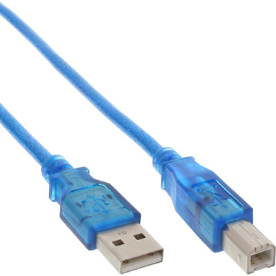 InLine USB 2.0 Kabel, A an B, blau-transparent, 3m