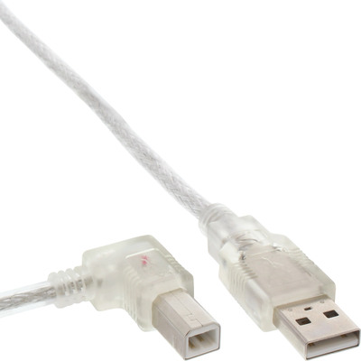 InLine® USB 2.0 Kabel, A an B links abgewinkelt, transparent, 3m (Produktbild 1)
