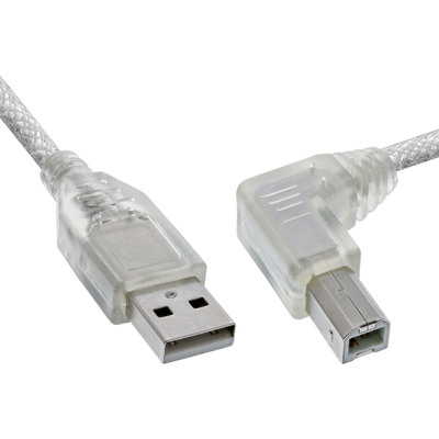 InLine USB 2.0 Kabel, A an B rechts abgewinkelt, transparent, 0,3m
